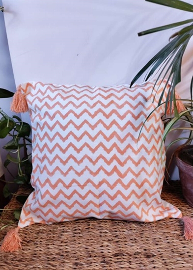 HomelyMess Cataloupe Orange Aztec Block Print Cushion Cover