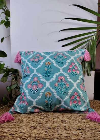 HomelyMess Countryside Meadow Block Print Cushion Cover